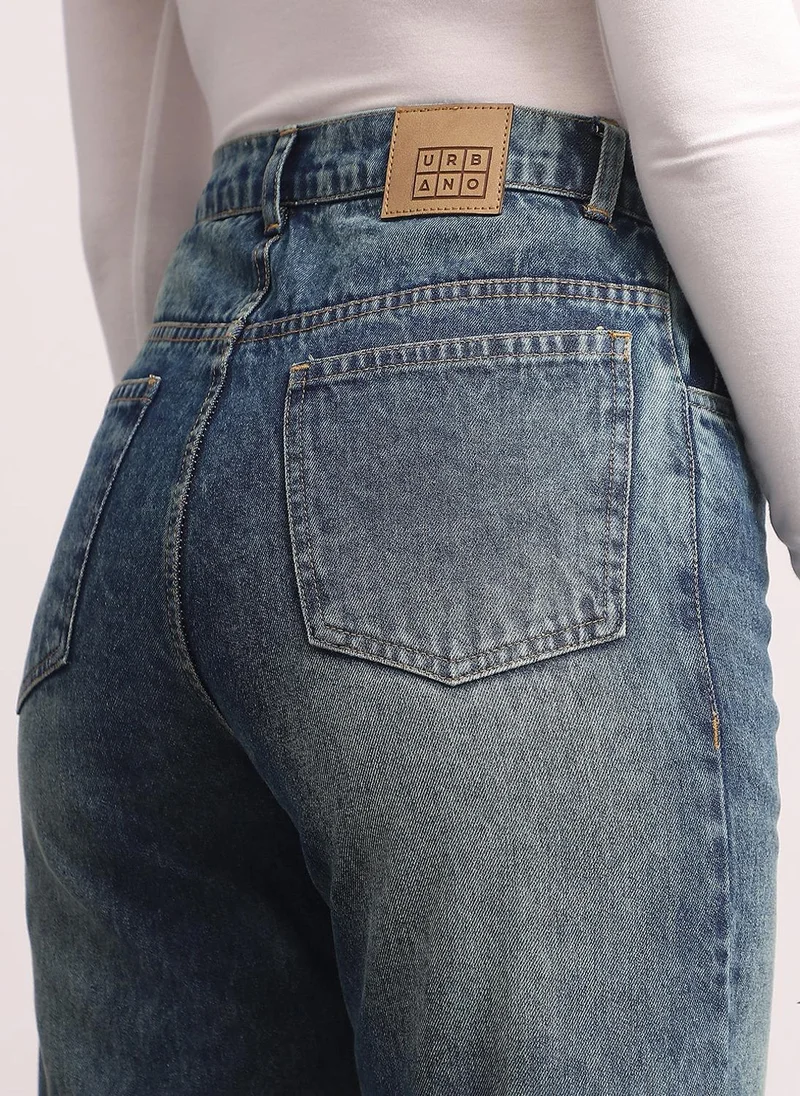 Urbano Fashion  Urbano Fashion Women's Blue High Rise Straight Fit Washed Jeans Non-Stretchable for Women | Best Price UAE